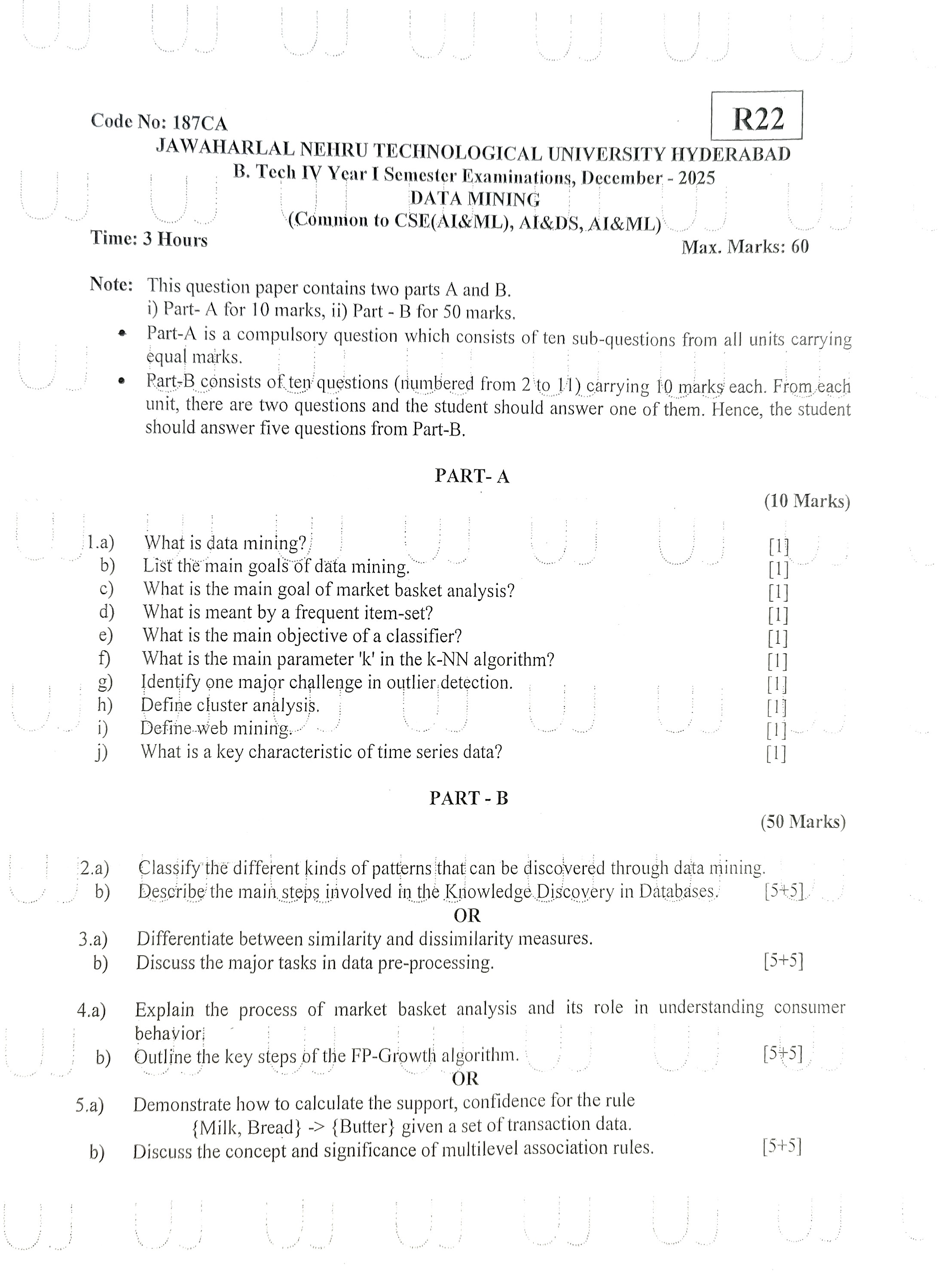 Data Mining Question Paper Page 1
