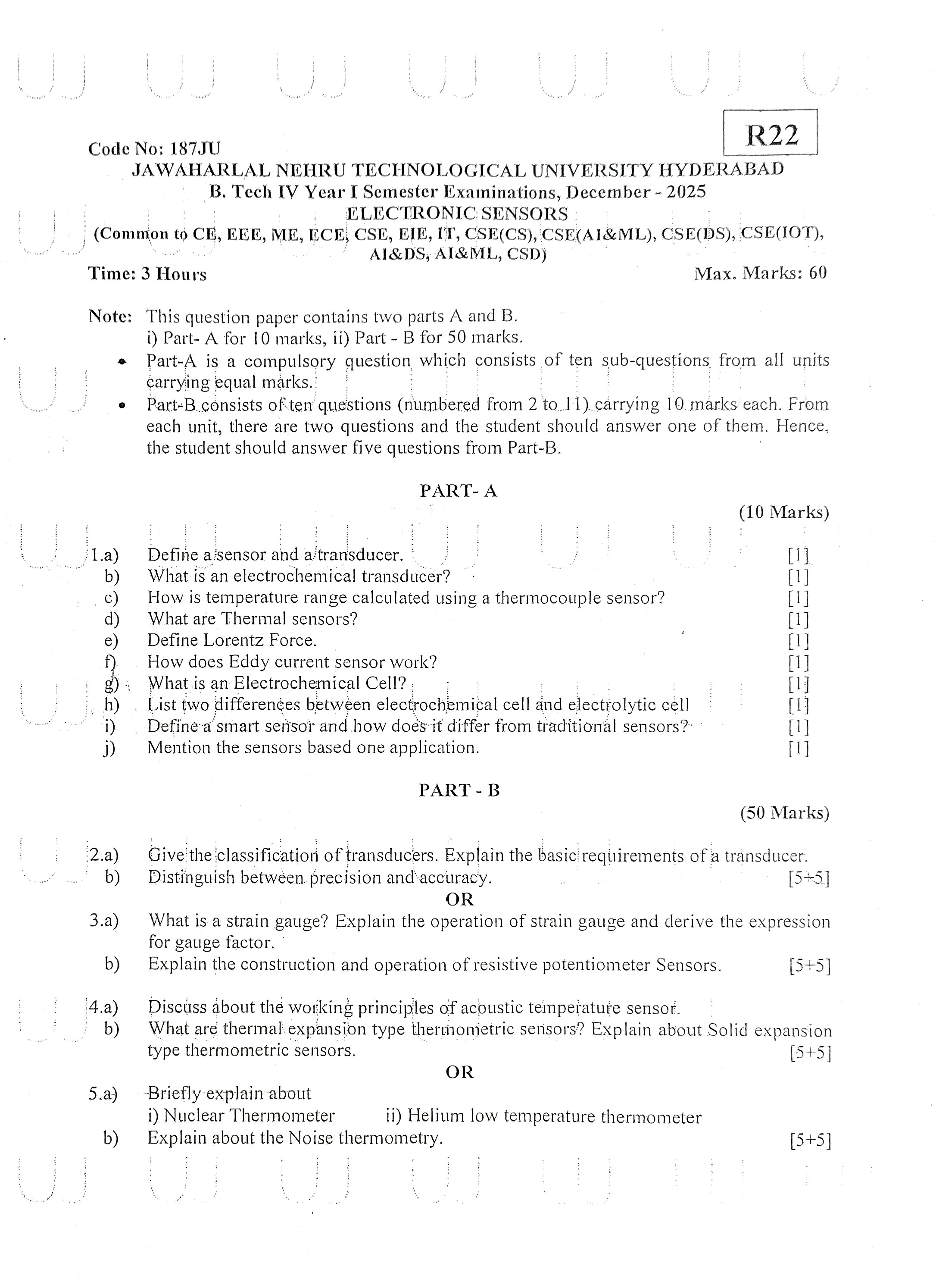 Electronic Sensors Question Paper Page 1