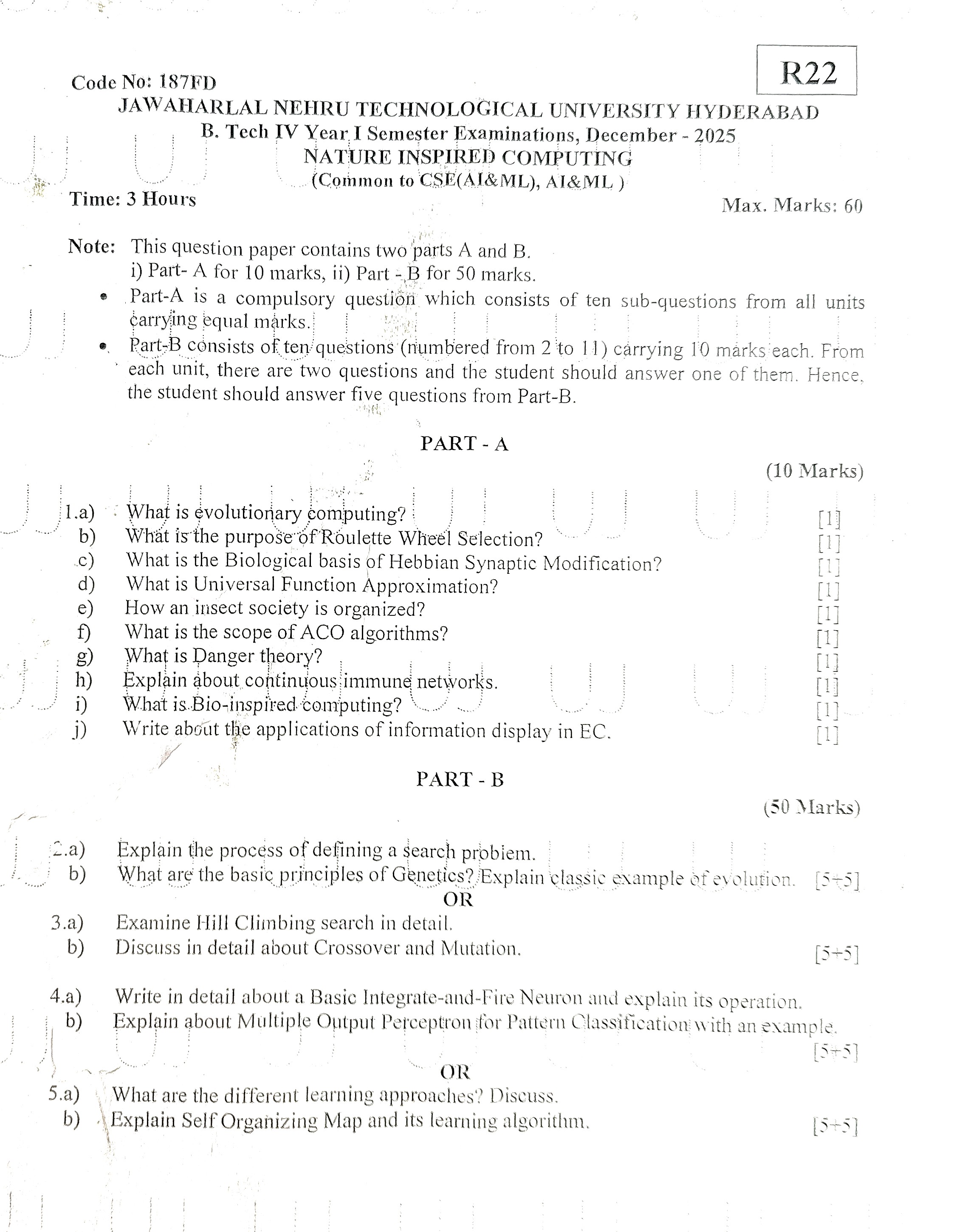 Nature Inspired Computing Question Paper Page 1