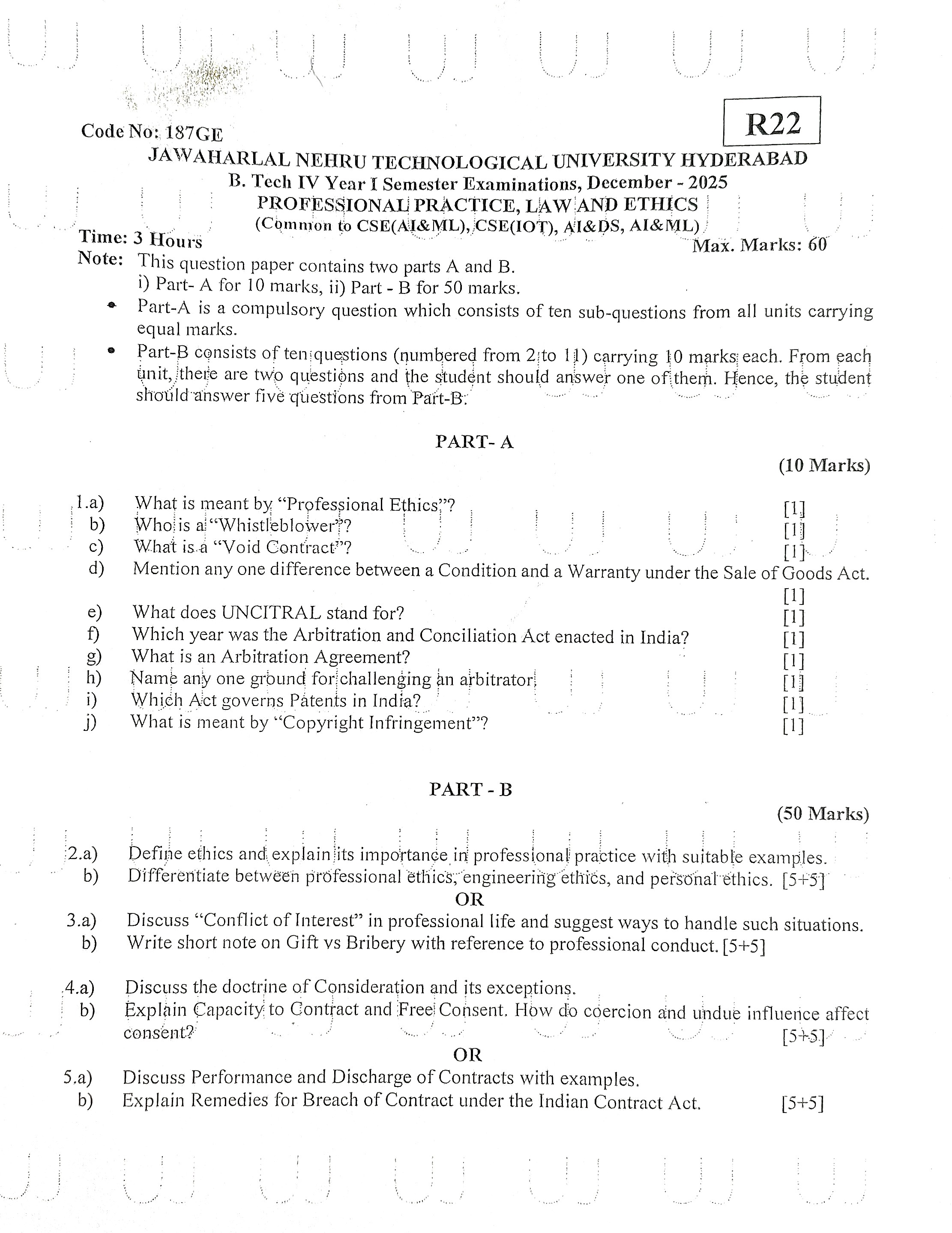 Professional Practice Law and Ethics Question Paper Page 1